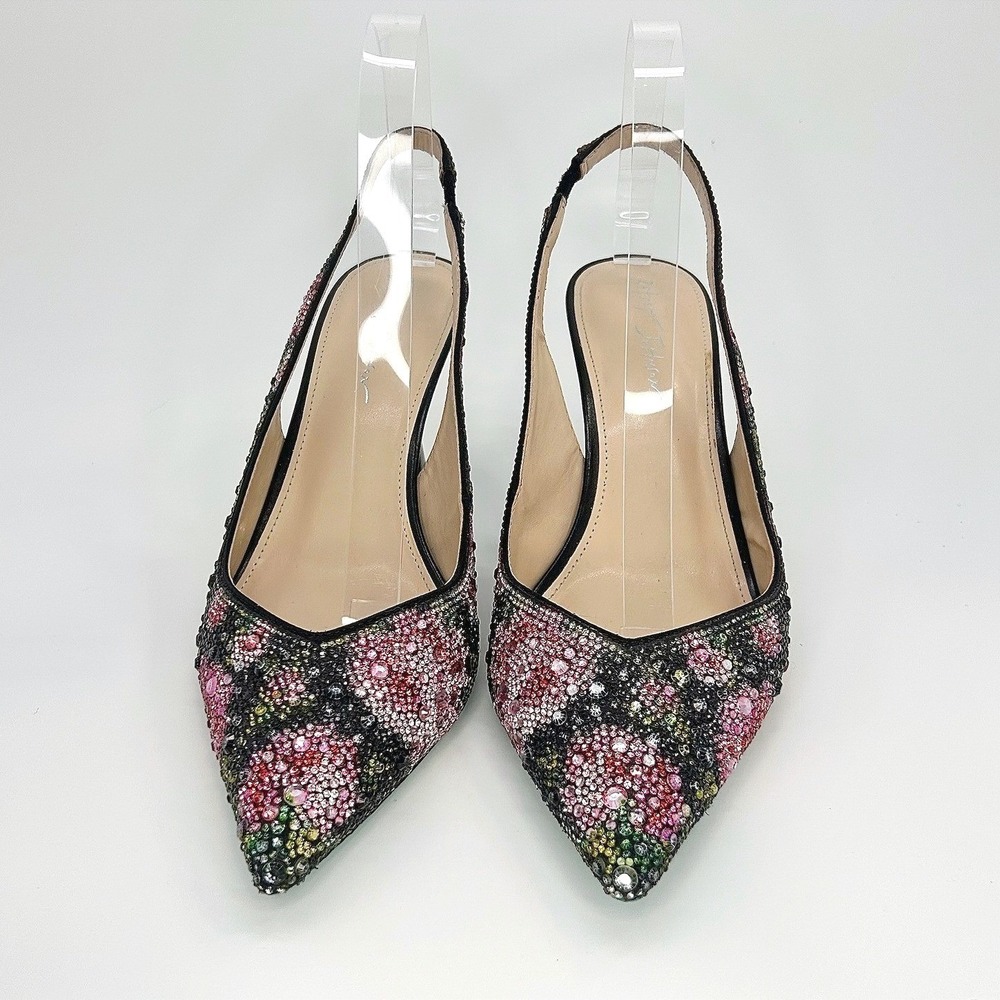 Betsey Johnson Clark Rhinestone Floral Slingback Pumps Black Pink Heels 10 NWOT - Picture 7 of 12